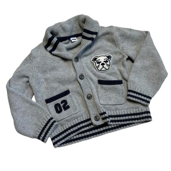 JANIE AND JACK Gray Blue Bulldog Knit Shawl Cardigan Sweater Size 3 - Picture 1 of 6